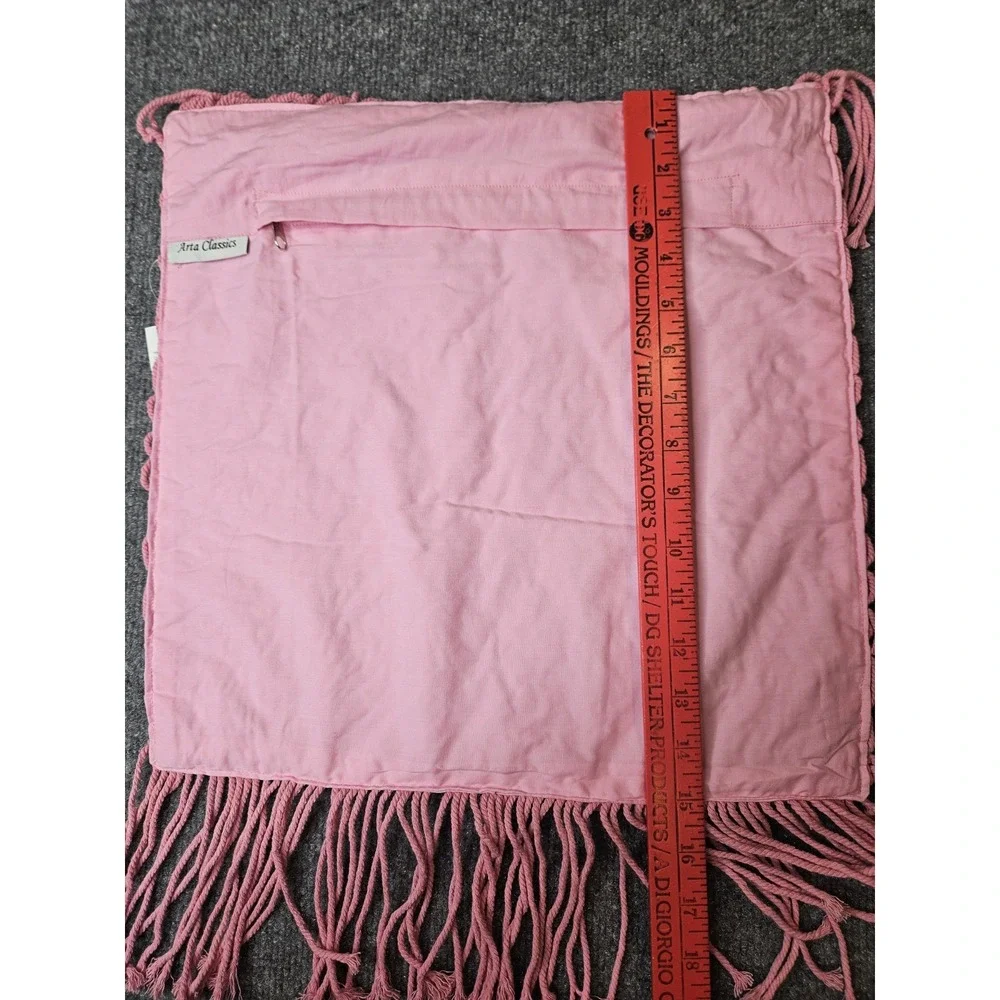 NWT Macrame Decorative Pillow Cover Pink Boho Fringe 15x15 Handmade Earthy India
